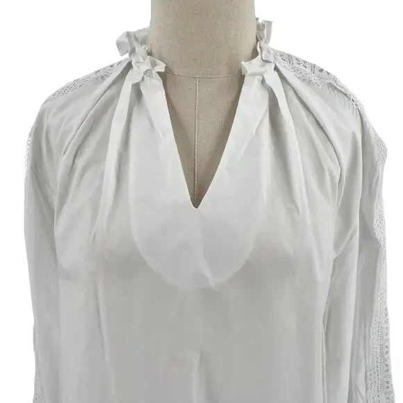 Sandro Womens Ruffled Cotton Poplin Shirt Blouse Top White - Picture 2 of 13